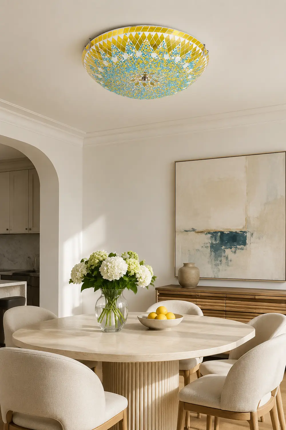 Eryn Modern Mediterranean Glass Flush Mount Ceiling Light Blue/Yellow/White - Lumpaz