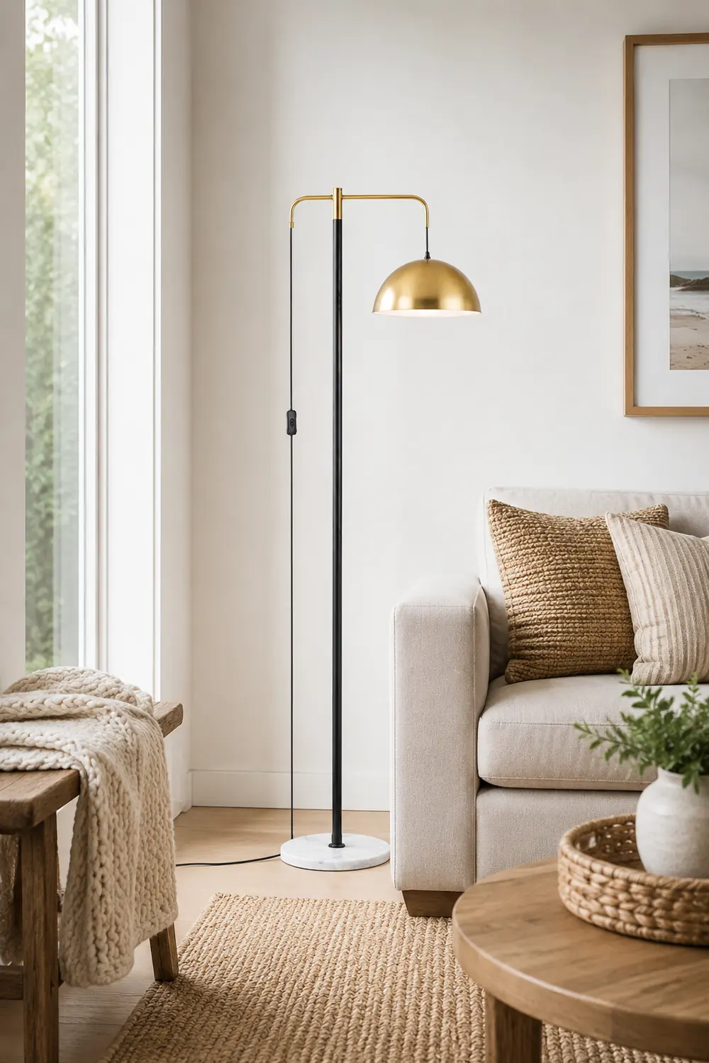 Carins Minimalist Geometric Marble Base/Metal Floor Lamp - Lumpaz