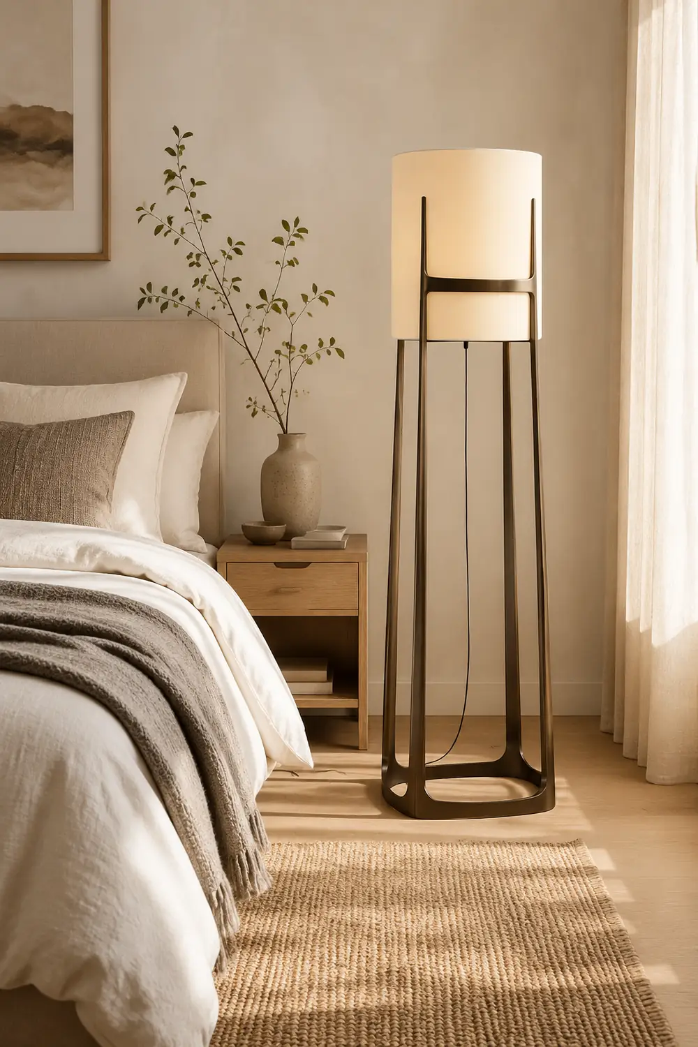 Eryn Modern Cylinder Metal Fabric Floor Lamp - Lumpaz