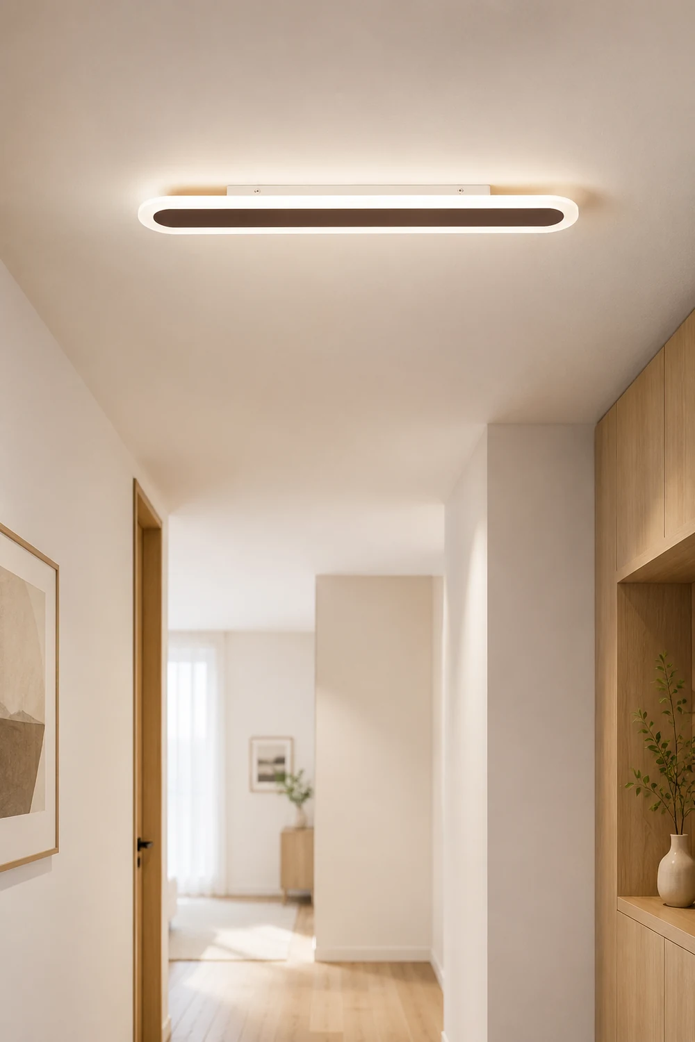 Edge Minimalist Oval Linear Metal/Acrylic Flush Mount Ceiling Light, White/Coffee - Lumpaz