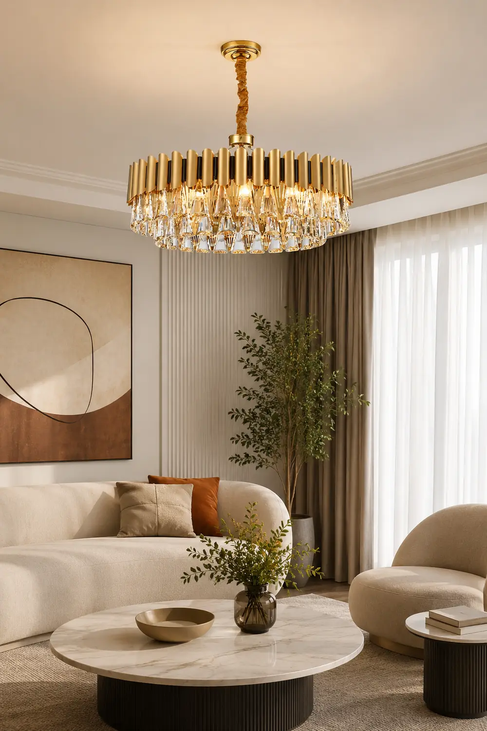 Marilyn Postmodern Nordic Round Gold Crystal Chandelier - Lumpaz