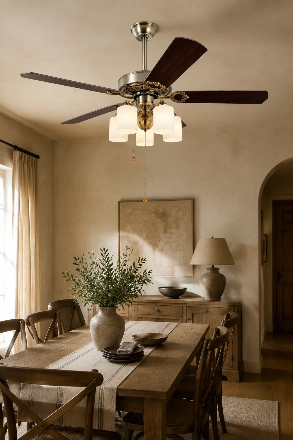 Alessio 5-Blade Rustic DC Ceiling Fan with Light, Brass, 48'' - Lumpaz