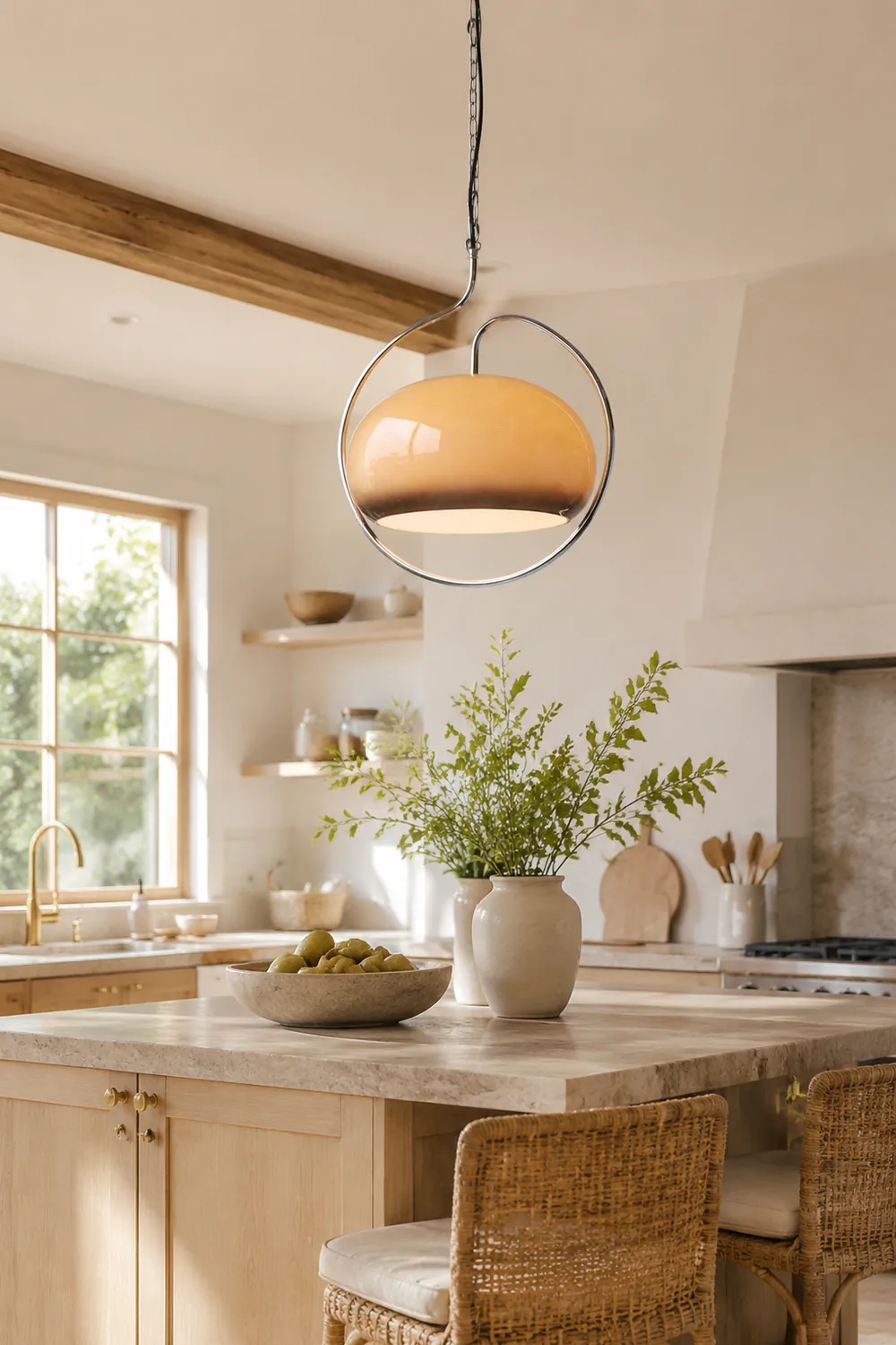 Hailie Retro Glass Pendant Light, Brown/White - Lumpaz