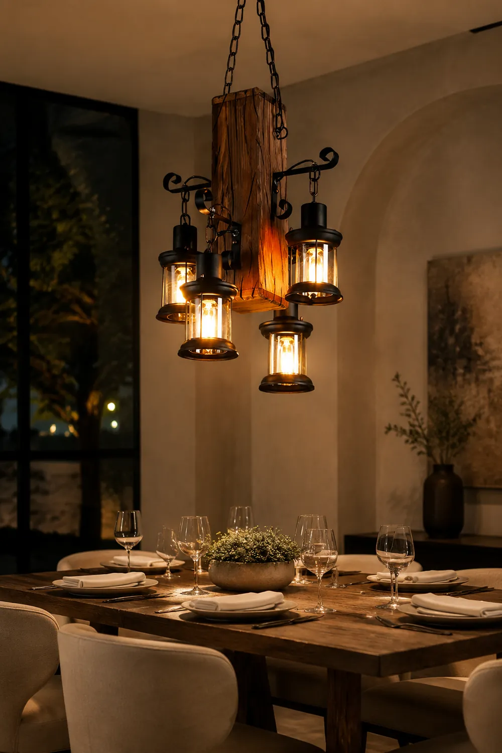 Austin Industrial Lantern Glass/Metal Pendant Light, Black - Lumpaz