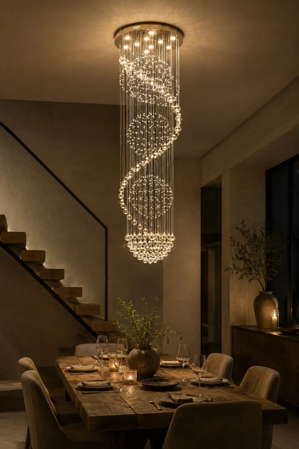 Hailie Luxury Spiral Cascading Crystal Chandelier, Chrome - Lumpaz