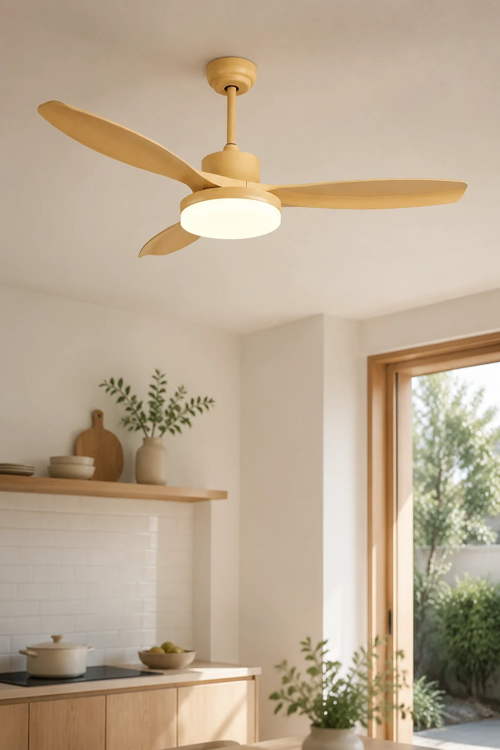 Ozawa 3-Blade Wood & Gray Basic DC Ceiling Fan with Light, 39.4''/47.2''/55.1'' - Lumpaz