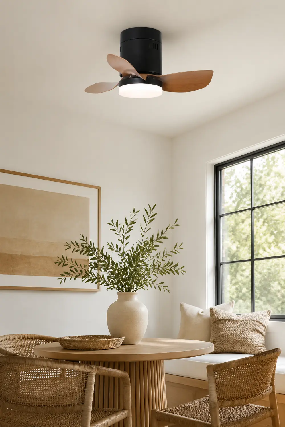 Walters 3-Blade Black & Brown Ceiling Fan with Light, DIA 23.6'' - Lumpaz