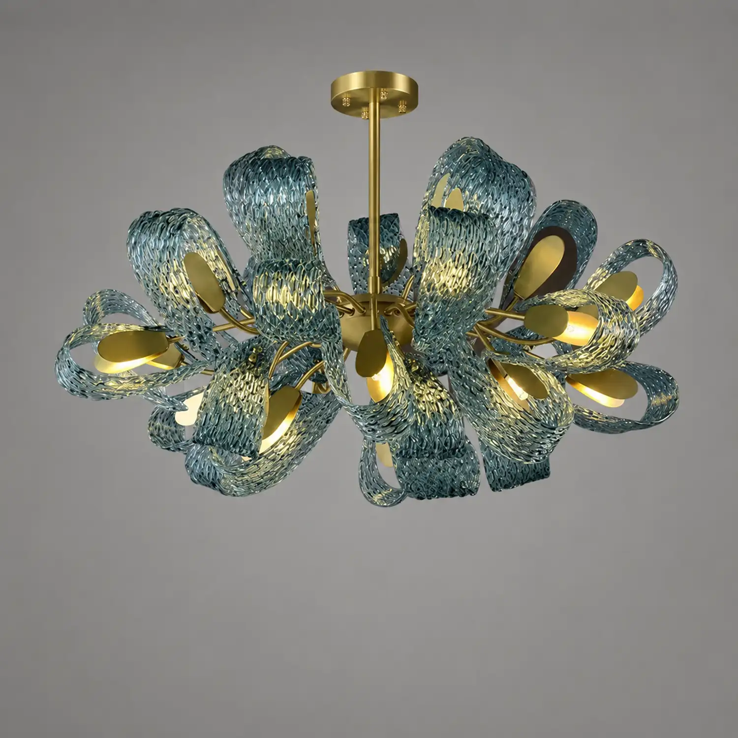 Hailie Vintage Art Deco Blue Glass Chandelier Living Room - Lumpaz