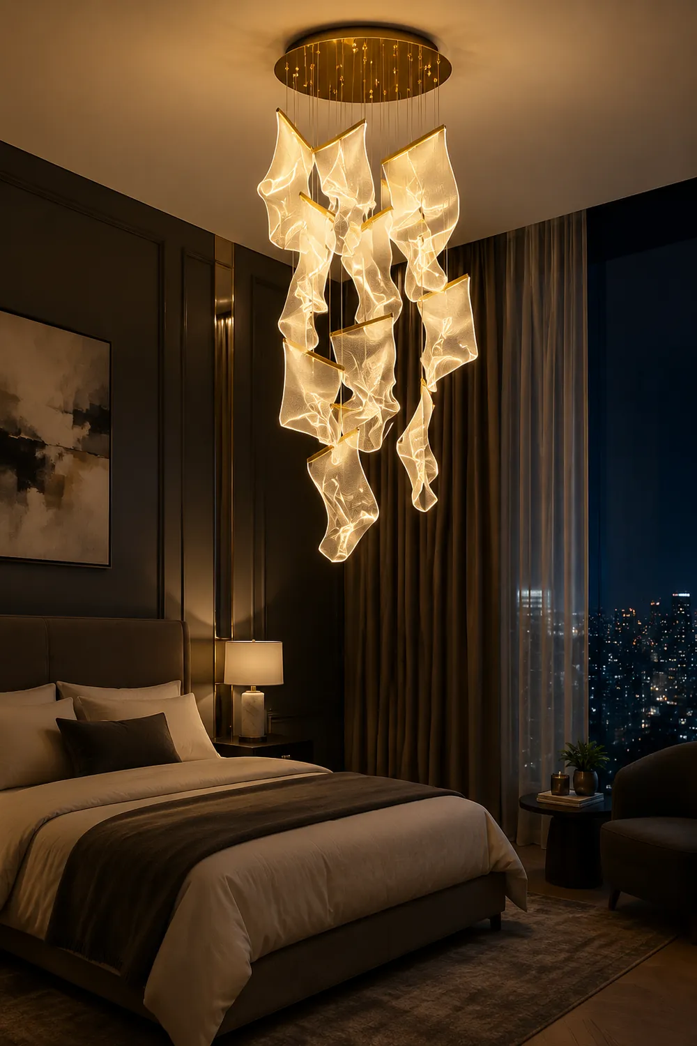 Marylin Artistic Acrylic Silk Chandelier, Gold - Lumpaz