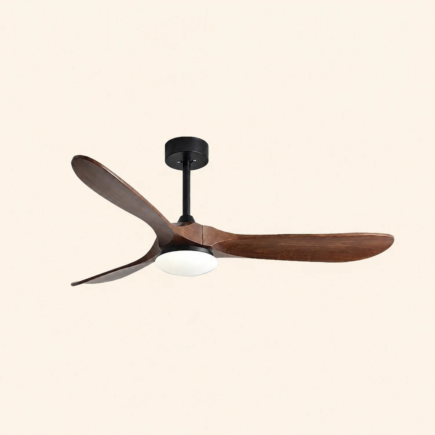 Haydn 3-Blade Industrial DC Ceiling Fan with Light, Black & Wood, 52'' - Lumpaz