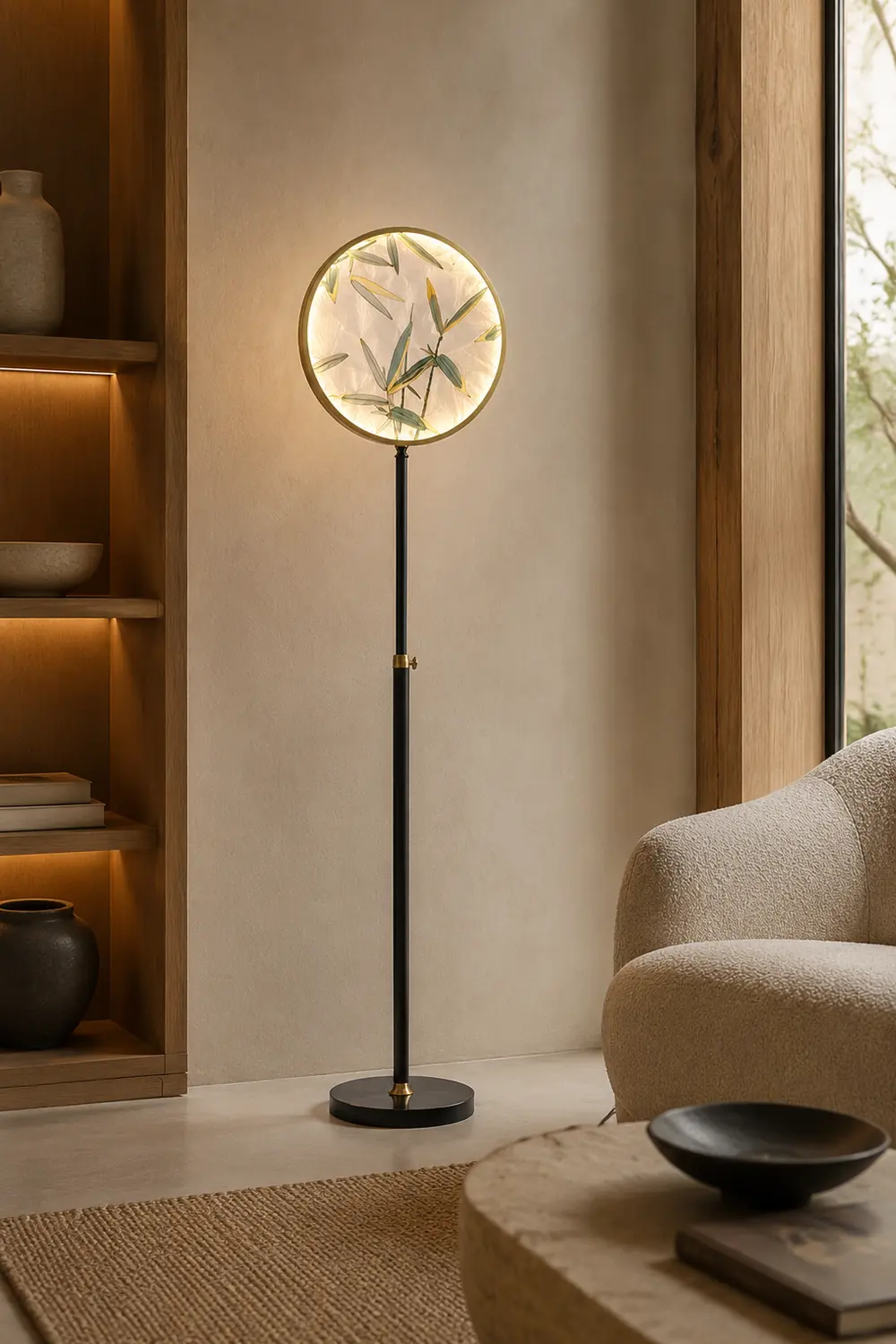 Jade Zen Artistic Circle Floor Lamp, Metal/Glass - Lumpaz