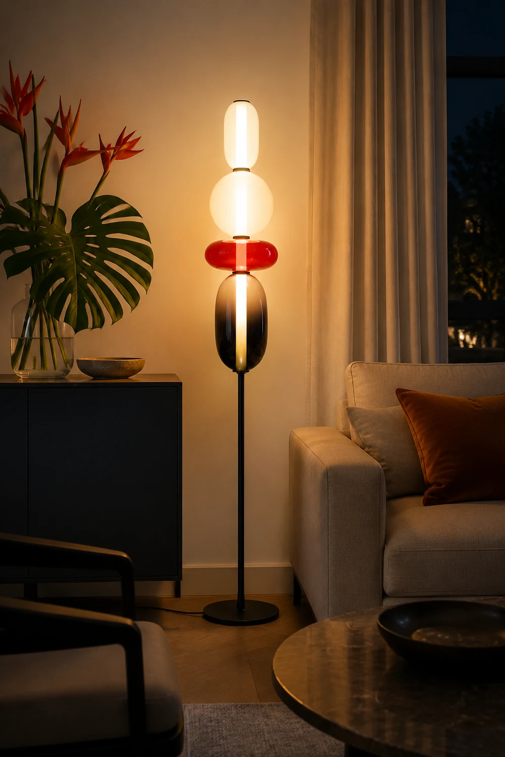 Morandi Modern Creative Man Metal/Glass Floor lamp, White/Black/Red - Lumpaz