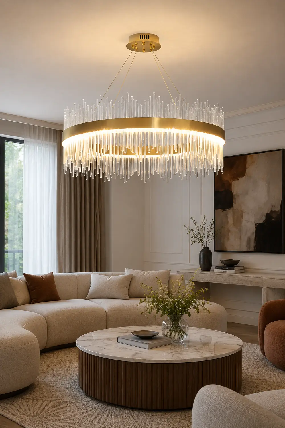 Marilyn Modern Round/Rectangular Chain Chandelier, Gold - Lumpaz