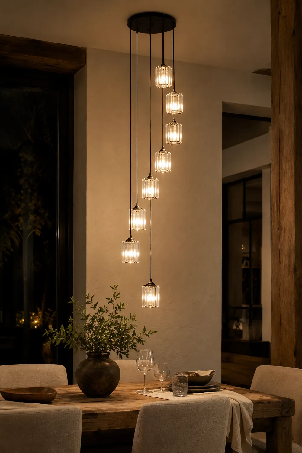 Kristy Modern Minimalist Metal/Glass Chandelier Black Living Room - Lumpaz