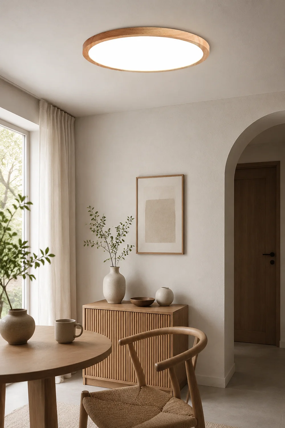 Ozawa Modern Wood Round Flush Mount Ceiling Lights Living Room - Lumpaz