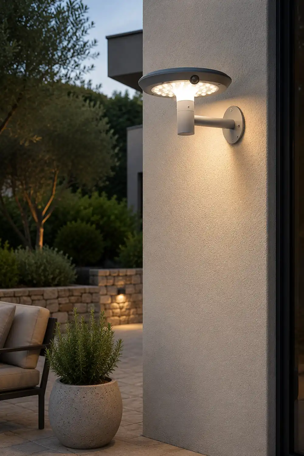 Modern Mushroom LED Solar Wall Light with Dual Motion Sensors - Gray - Lumpaz
