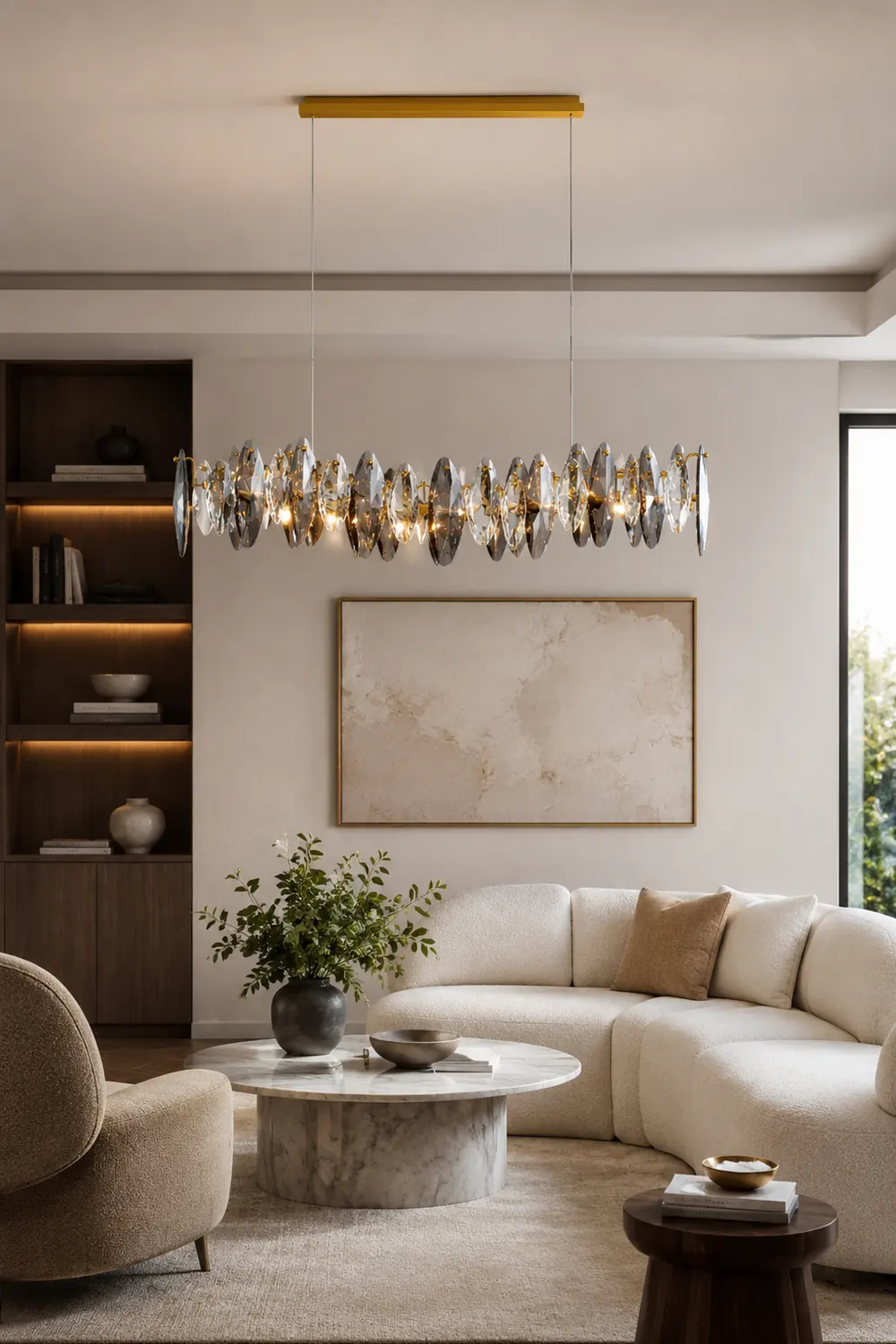 Ophelia luxurious Elliptical Glass/Metal Pendant Light Gold - Lumpaz