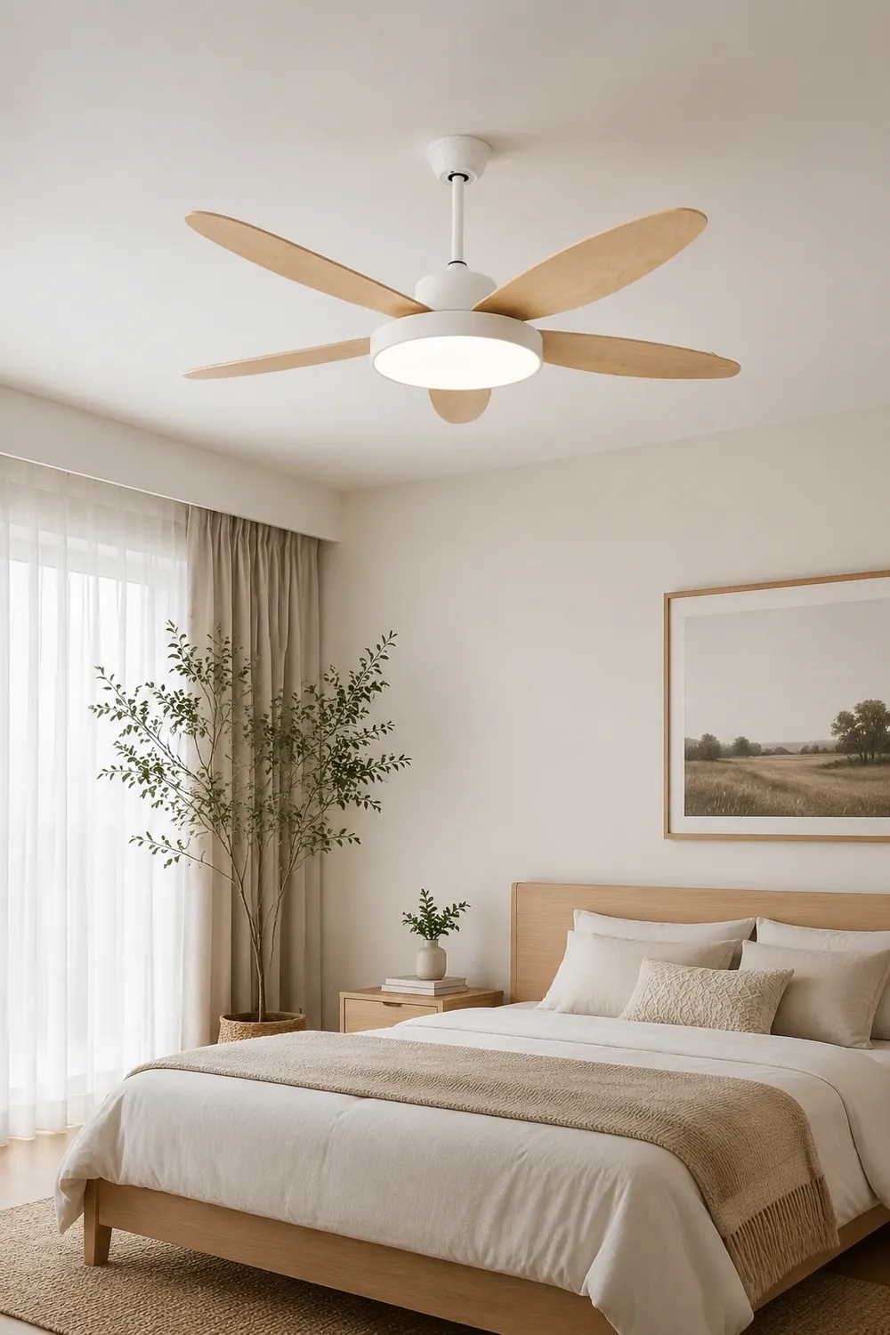Haydn 5-Blade White & Black  DC Ceiling Fan with Light, Summer, 47.2''/51.2''/55.1'' - Lumpaz