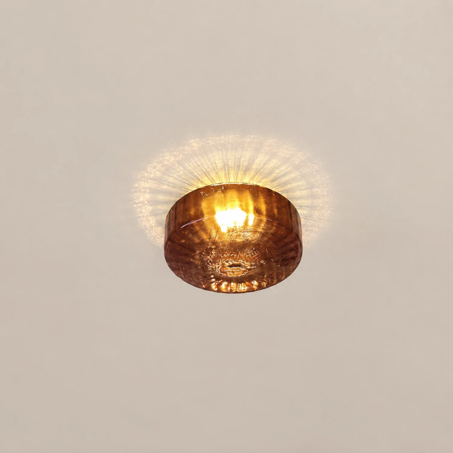 Hailie Modern Round Flush Mount Ceiling Light Brown Metal/Glass Kitchen/Living Room - Lumpaz