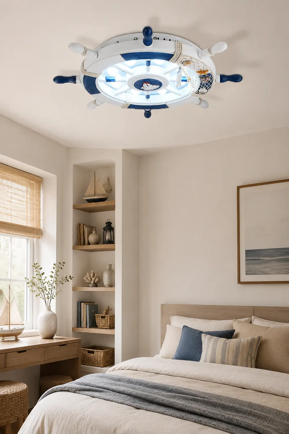 Quinn Modern Rudder Metal Flush Mount Ceiling Light White/Blue Bedroom - Lumpaz