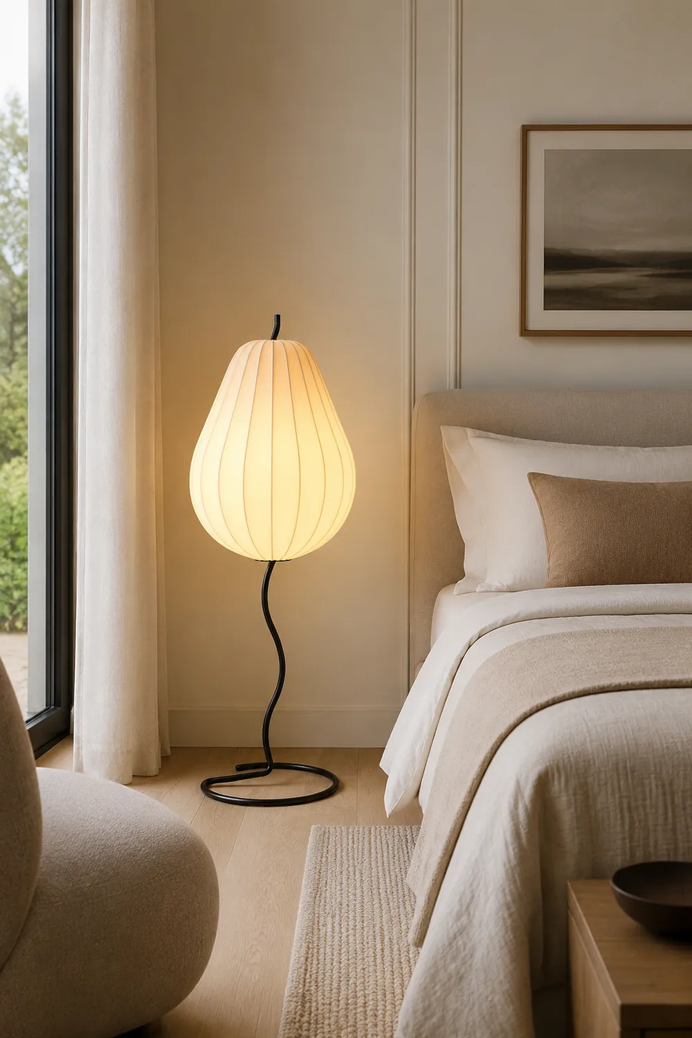 Renée Retro Pear Shaped Fabric Meta Floor Lamp - Lumpaz