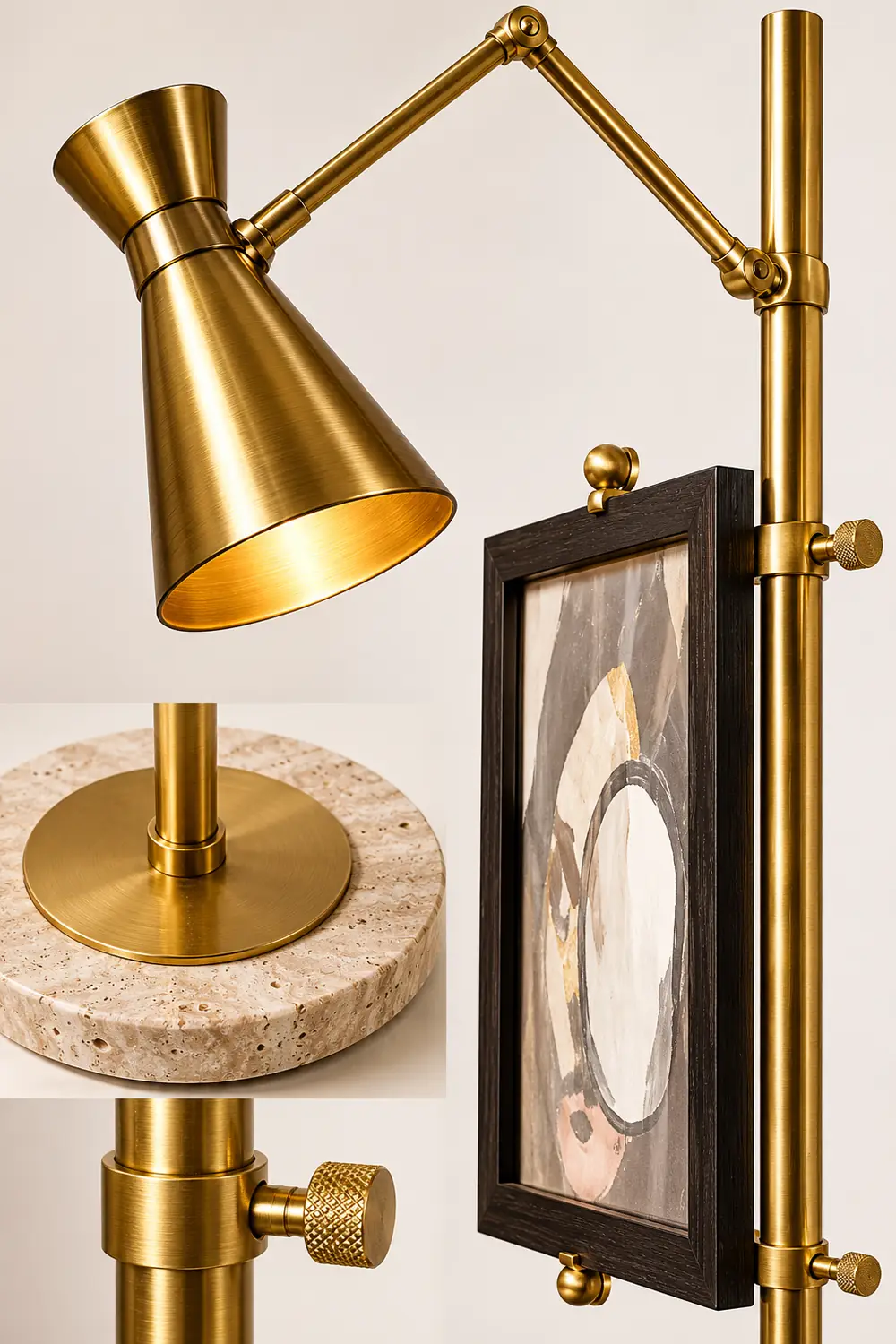 Carins Modern Art-deco Metal Easel Adjustable Floor Lamp, Brass - Lumpaz
