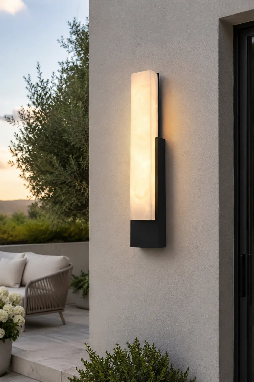 Waterproof Imitation Marble Shade LED Black Modern Outdoor Wall Light - Lumpaz