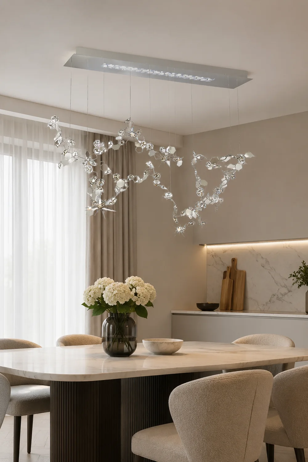 Ophelia Modern Sheet Crystal Chandelier, Silver, Living Room - Lumpaz
