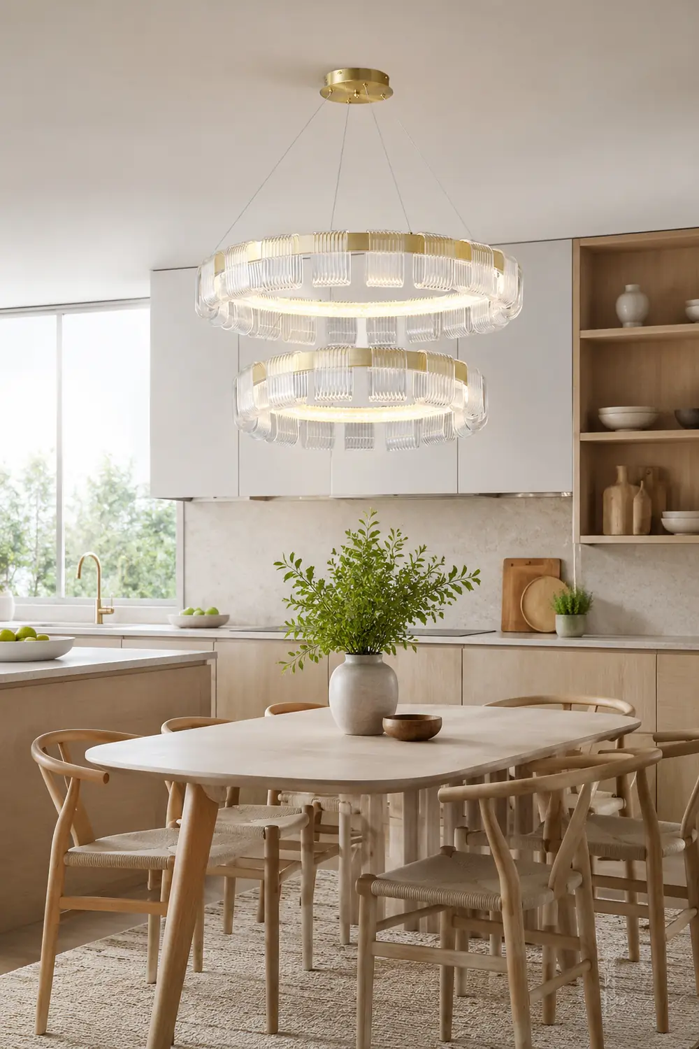 Evette Modern Acrylic Ring Pendant Light, White/Gold - Lumpaz