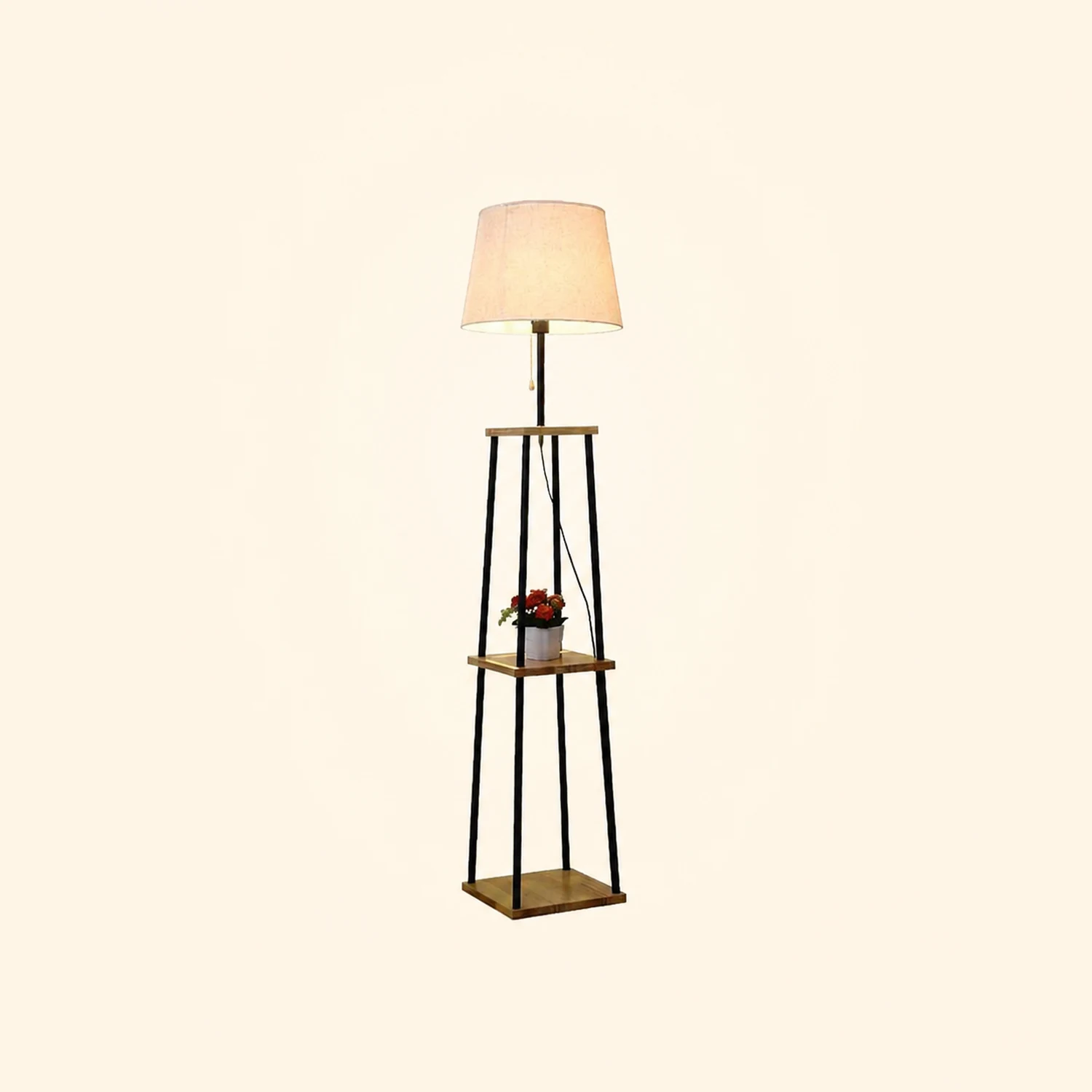 Eryn Modern Cone Metal Fabric Floor Lamp /w Shelf ,Black - Lumpaz