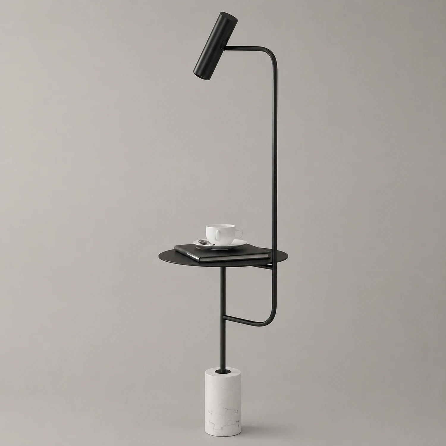 Salgado Minimalist Metal Floor Lamp With Table, Black/Gold - Lumpaz