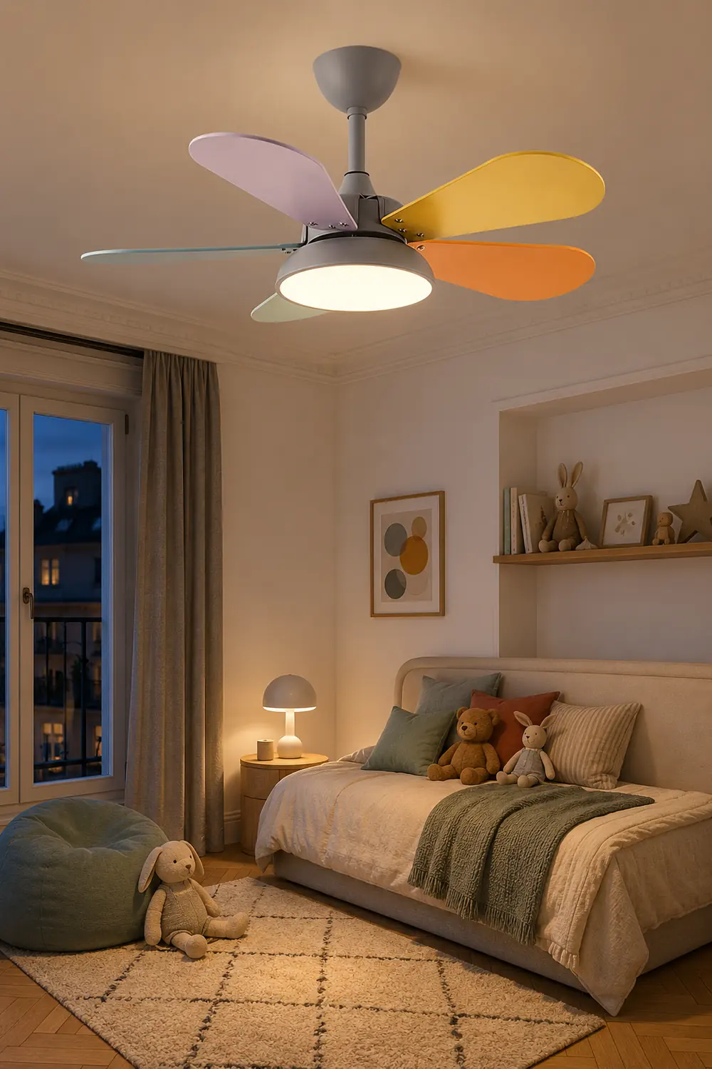 Morandi Colorful DC Ceiling Fan with Light, Gray & White, 5-Blade, for Summer - Lumpaz