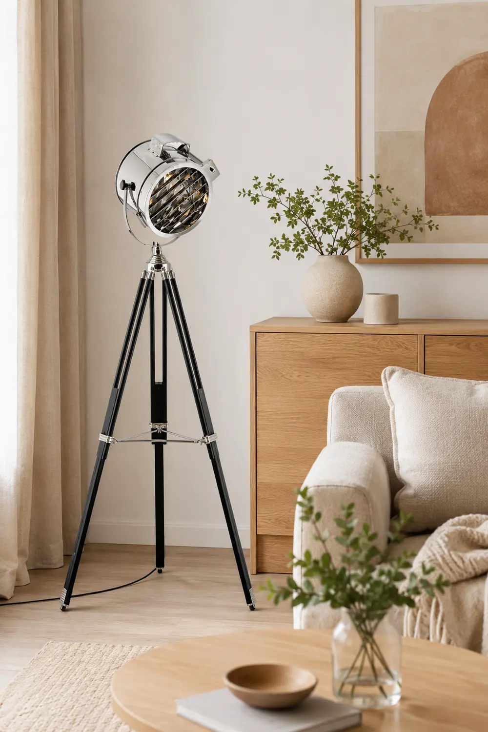 Salgado Retro Tripod Metal Floor Lamp, Silver, Bedroom/Study - Lumpaz