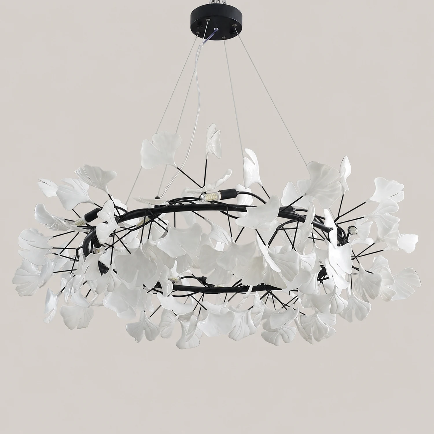 Ophelia EarthenGlo Modern Kitchen White Art Deco Chandelier, Metal & Ceramic - Lumpaz