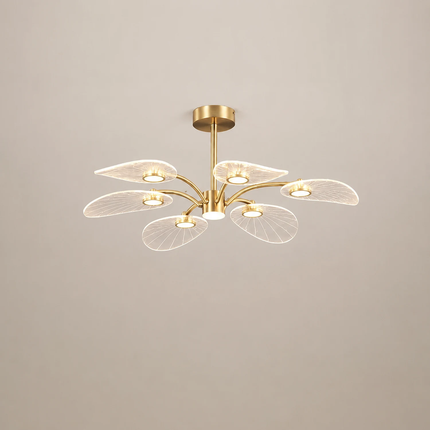 Carins Art Deco Leaf Metal/Acrylic Chandelier, Gold - Lumpaz