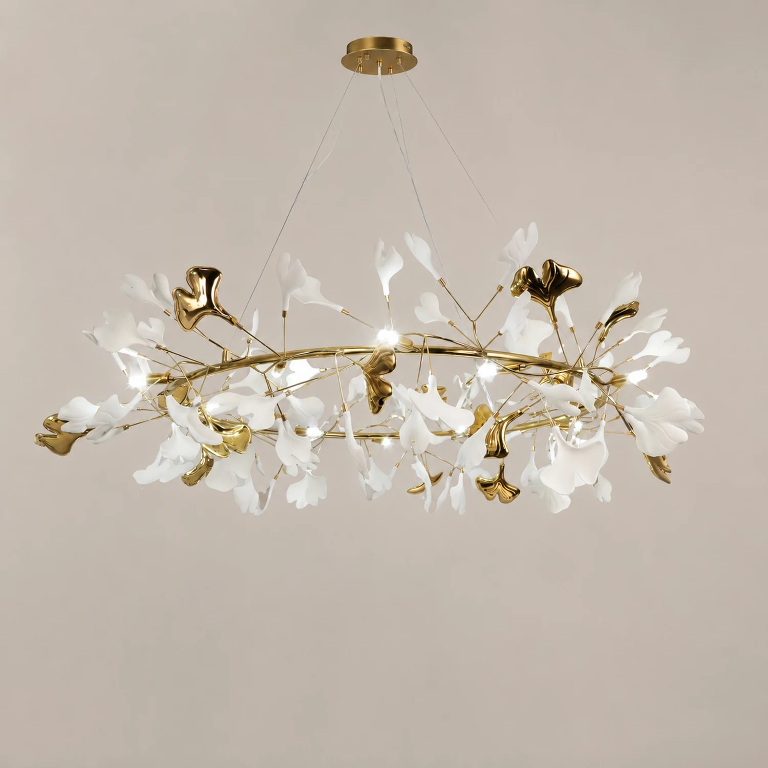 Ophelia EarthenGlo Modern Kitchen White Art Deco Chandelier, Metal & Ceramic - Lumpaz