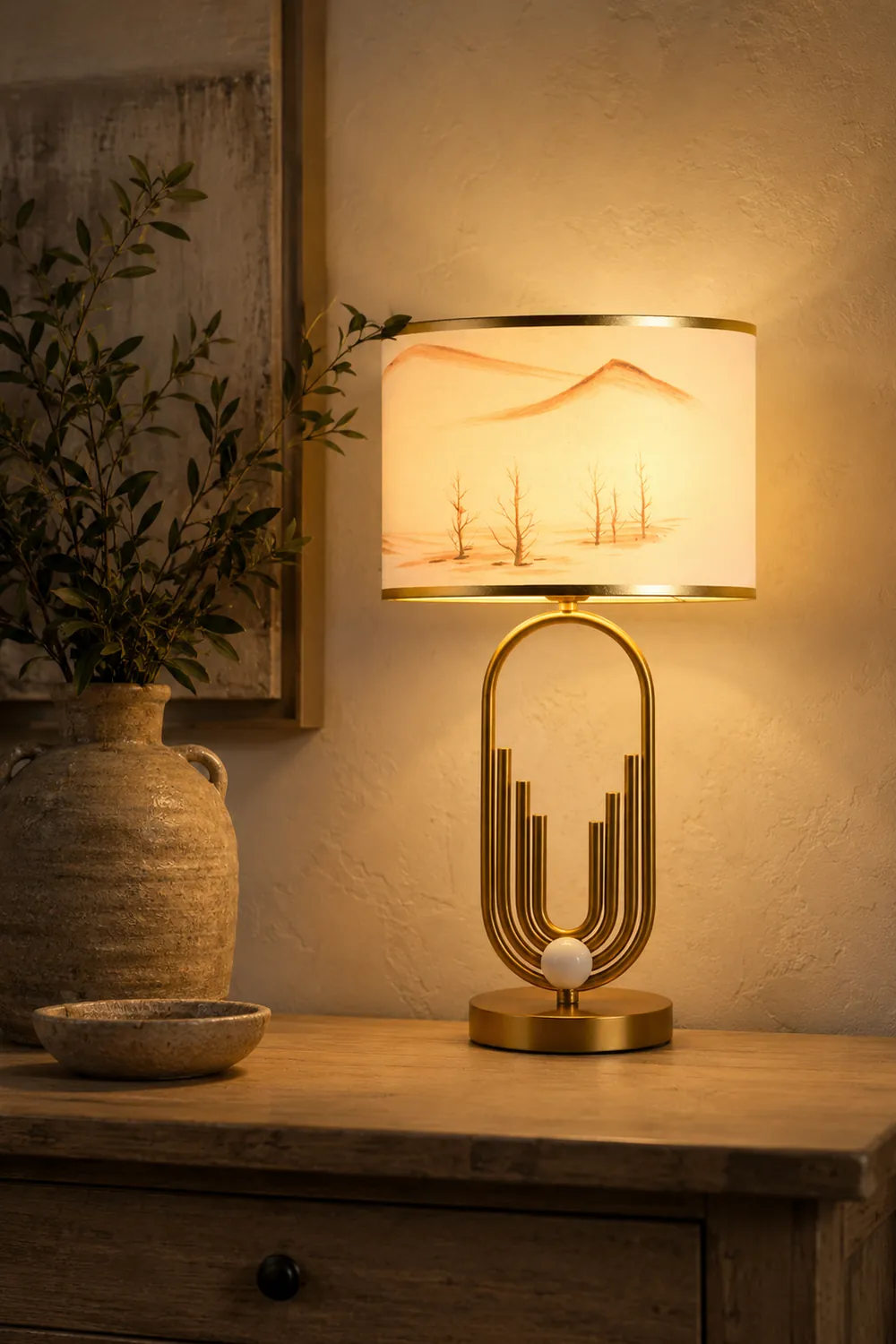 Sano Table/Floor Lamp Landscape, Metal/Fabric, Bedroom - Lumpaz