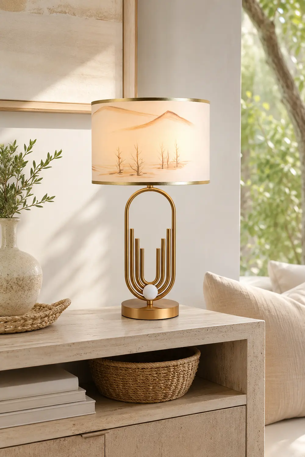 Sano Table/Floor Lamp Landscape, Metal/Fabric, Bedroom - Lumpaz