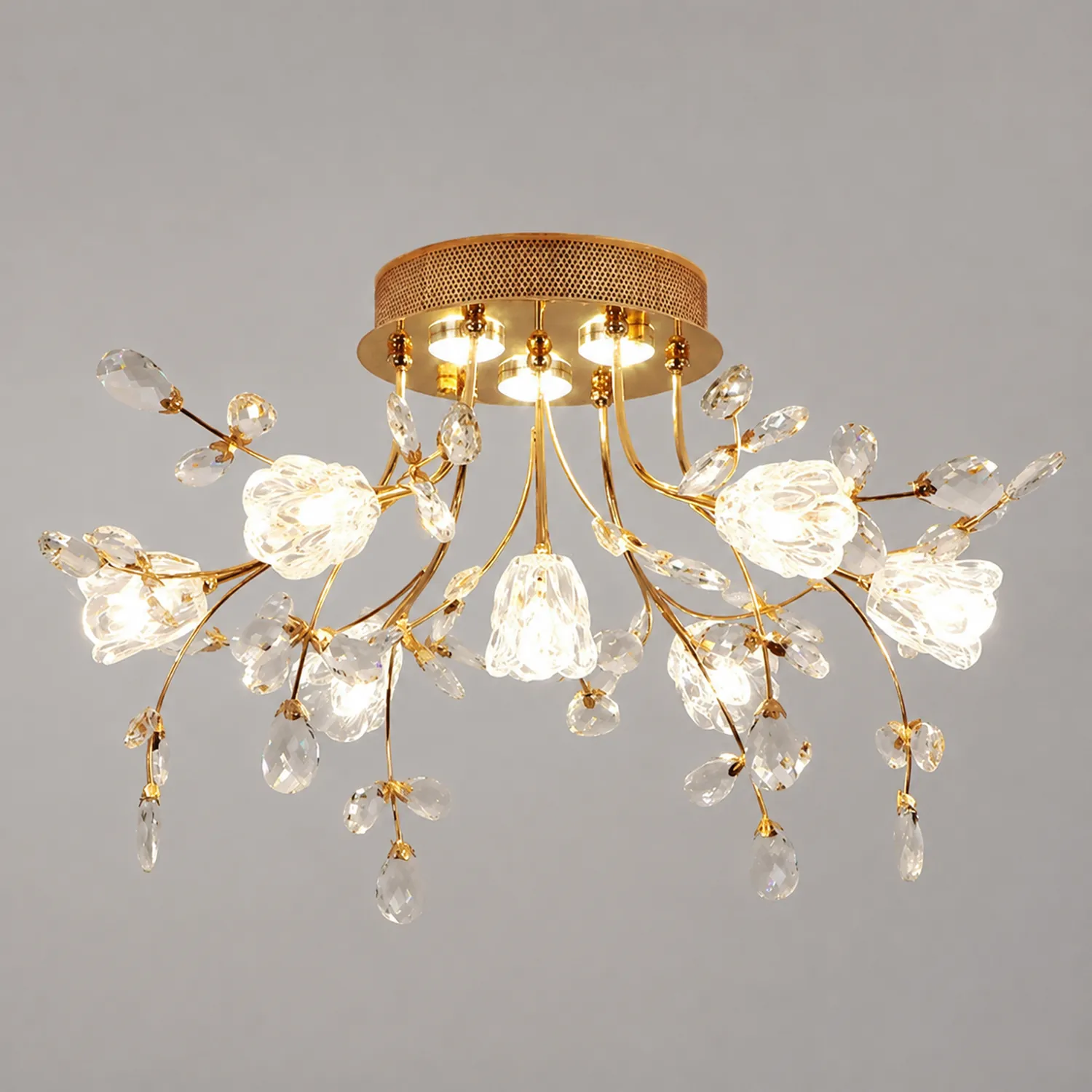 Lili Art Deco Elegant Flower Flush Mount Ceiling Lights, Gold - Lumpaz