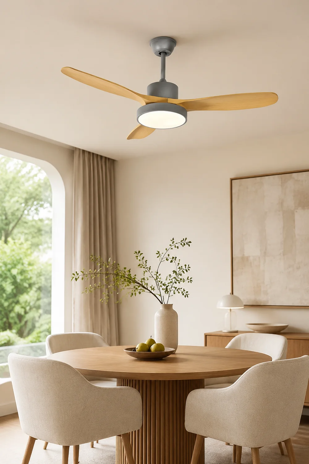Ozawa 3-Blade Wood & Gray Basic DC Ceiling Fan with Light, 39.4''/47.2''/55.1'' - Lumpaz