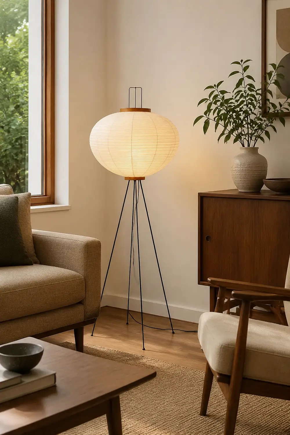 Renée Minimalist Tripod Lantern Paper Floor Lamp White - Lumpaz