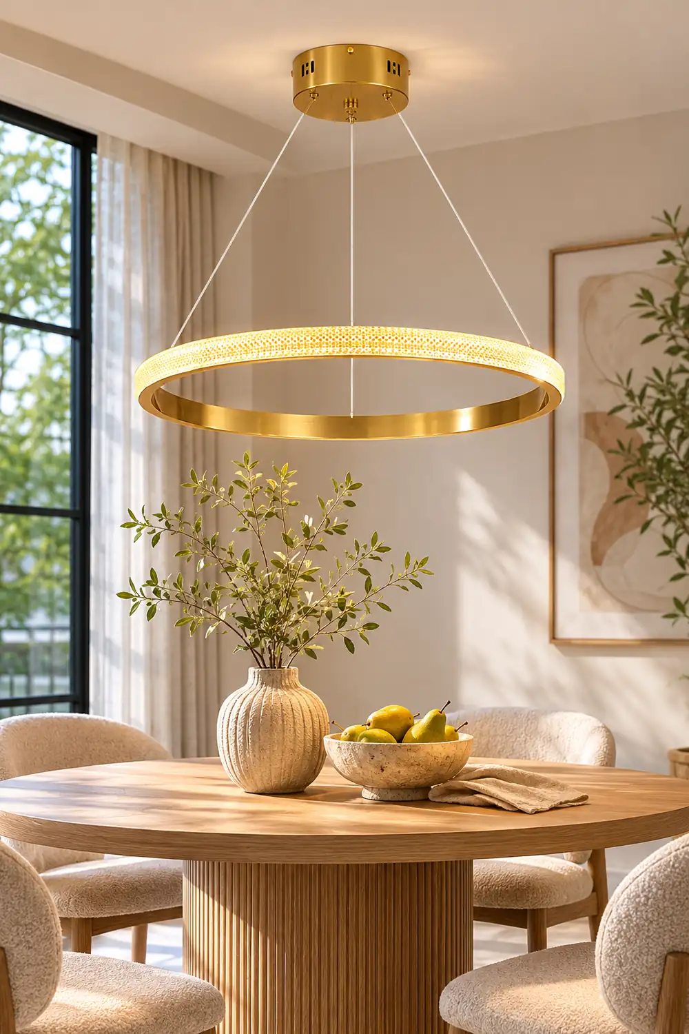 Kirsten Modern Ring Metal/Arcylic LED Pendant Light, Black/Gold - Lumpaz