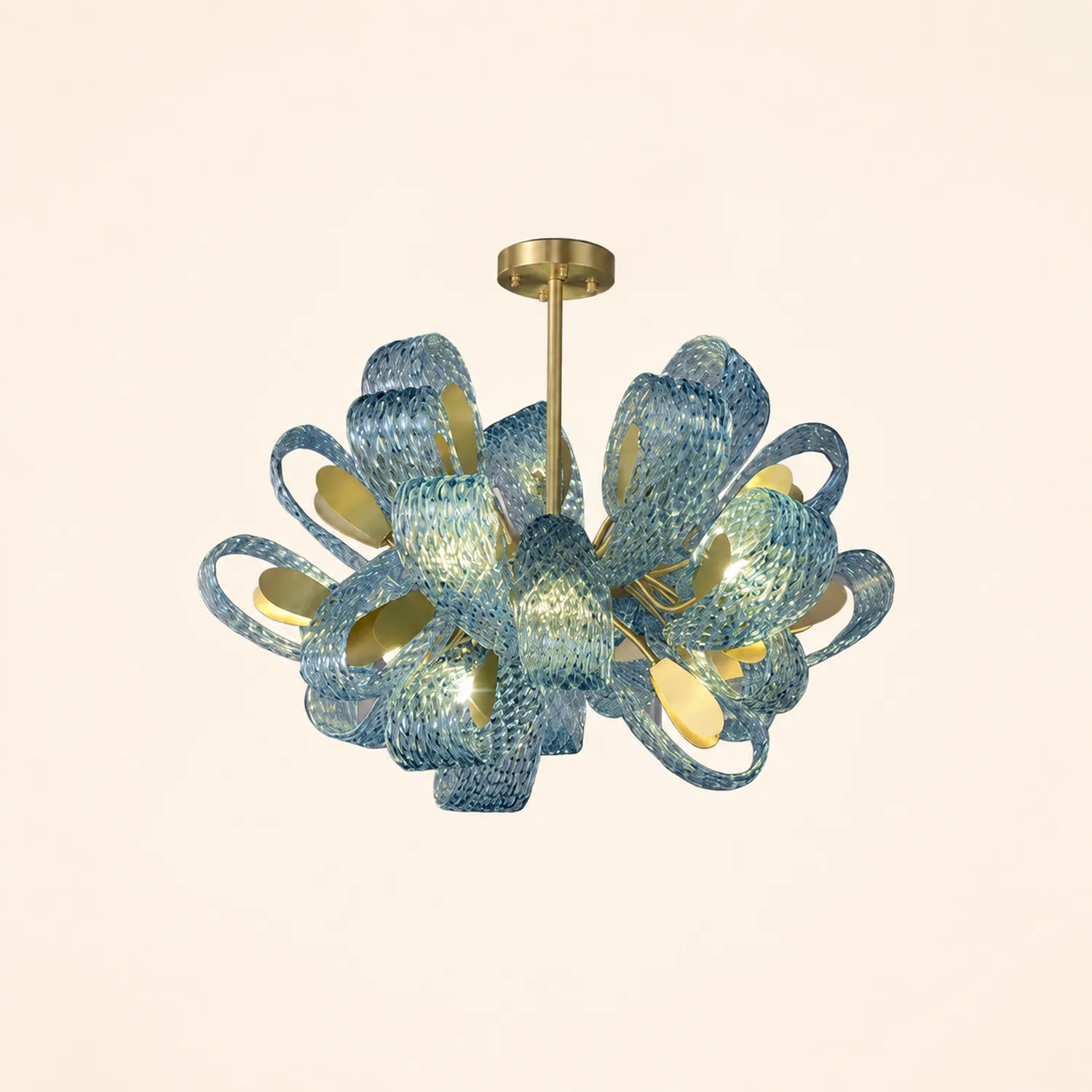 Hailie Vintage Art Deco Blue Glass Chandelier Living Room - Lumpaz