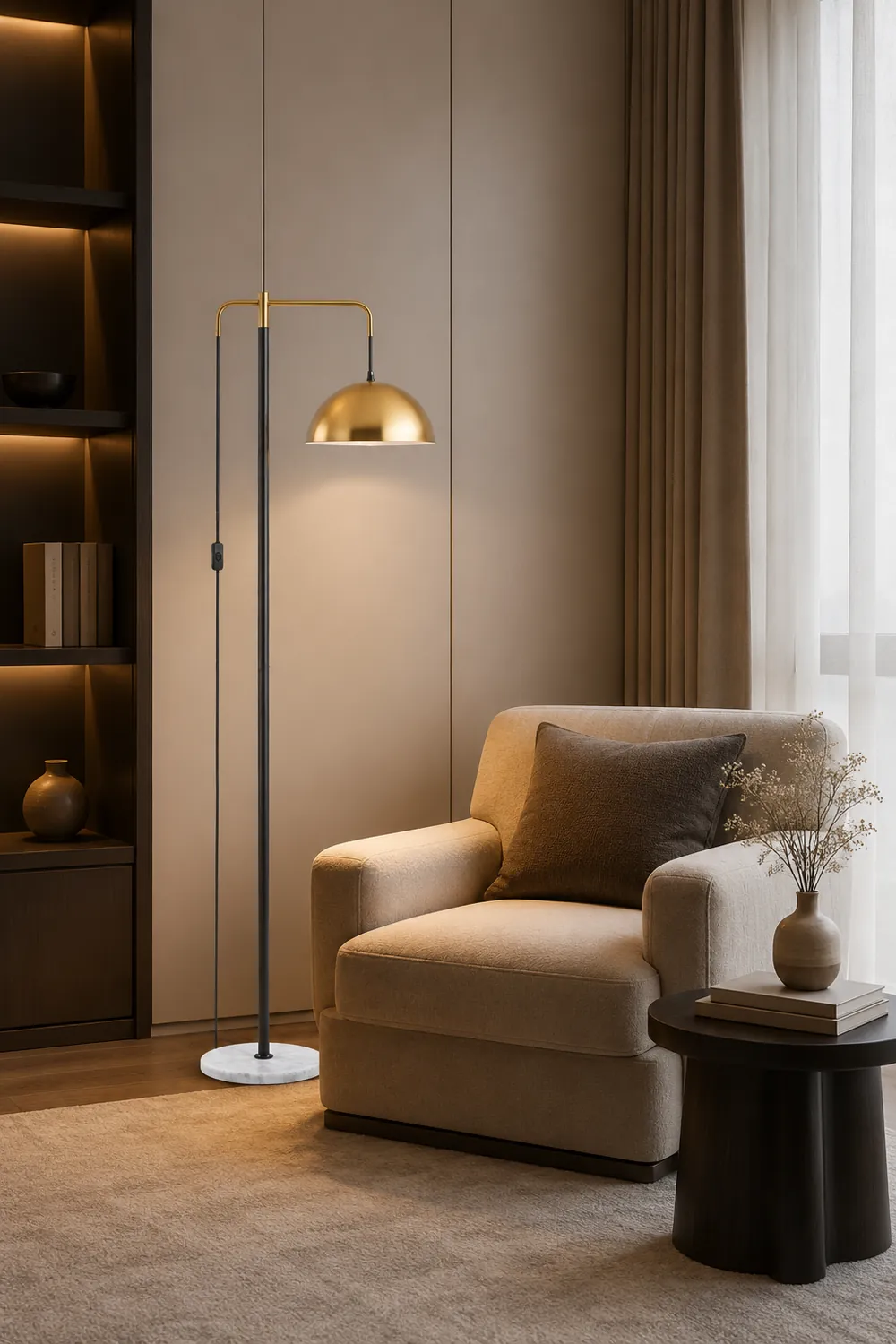 Carins Modern Metal Floor Lamp, Gold, Living Room - Lumpaz
