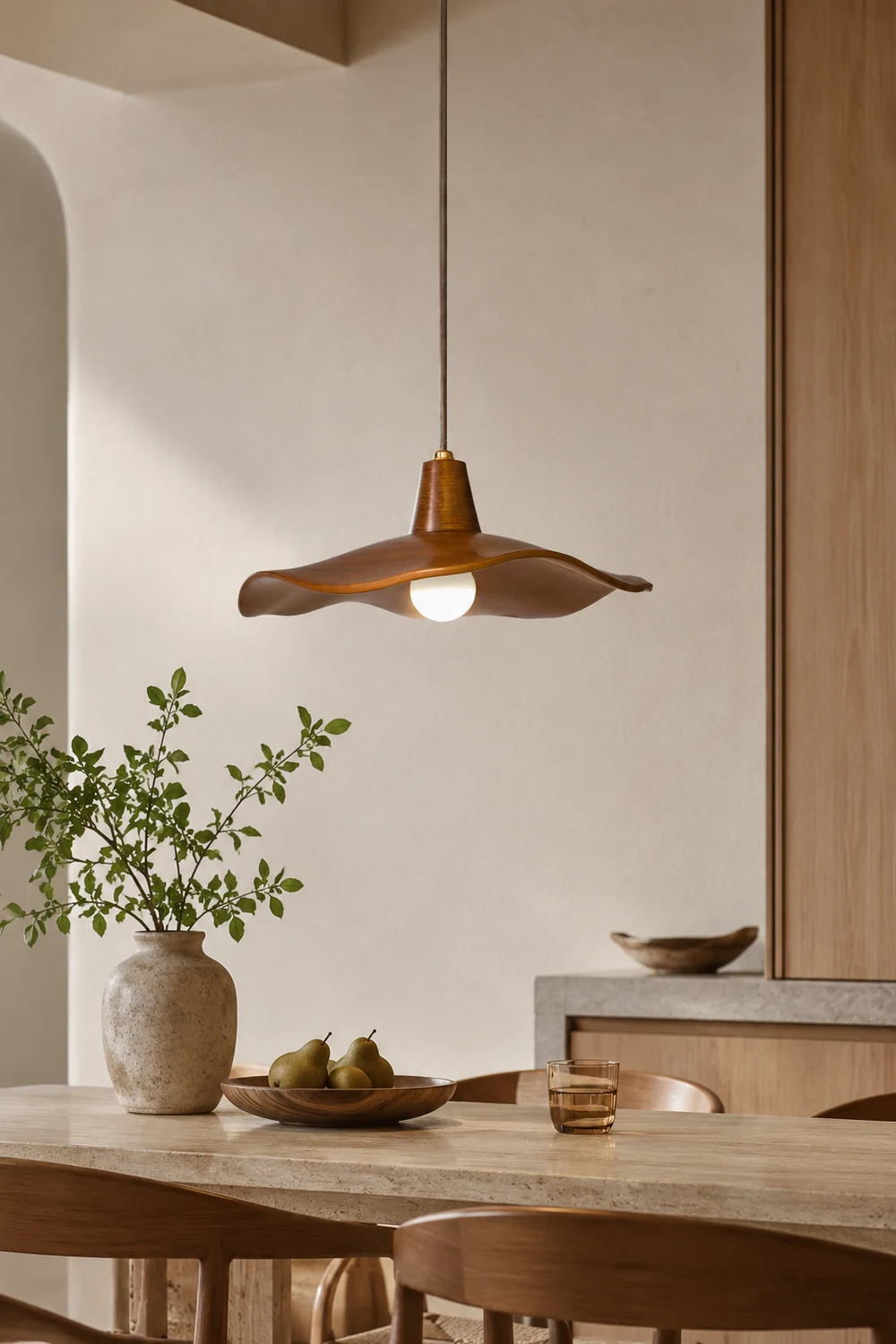 Carins Pendant Light Wave Retro, Mahogany/Resin, Dining Room - Lumpaz
