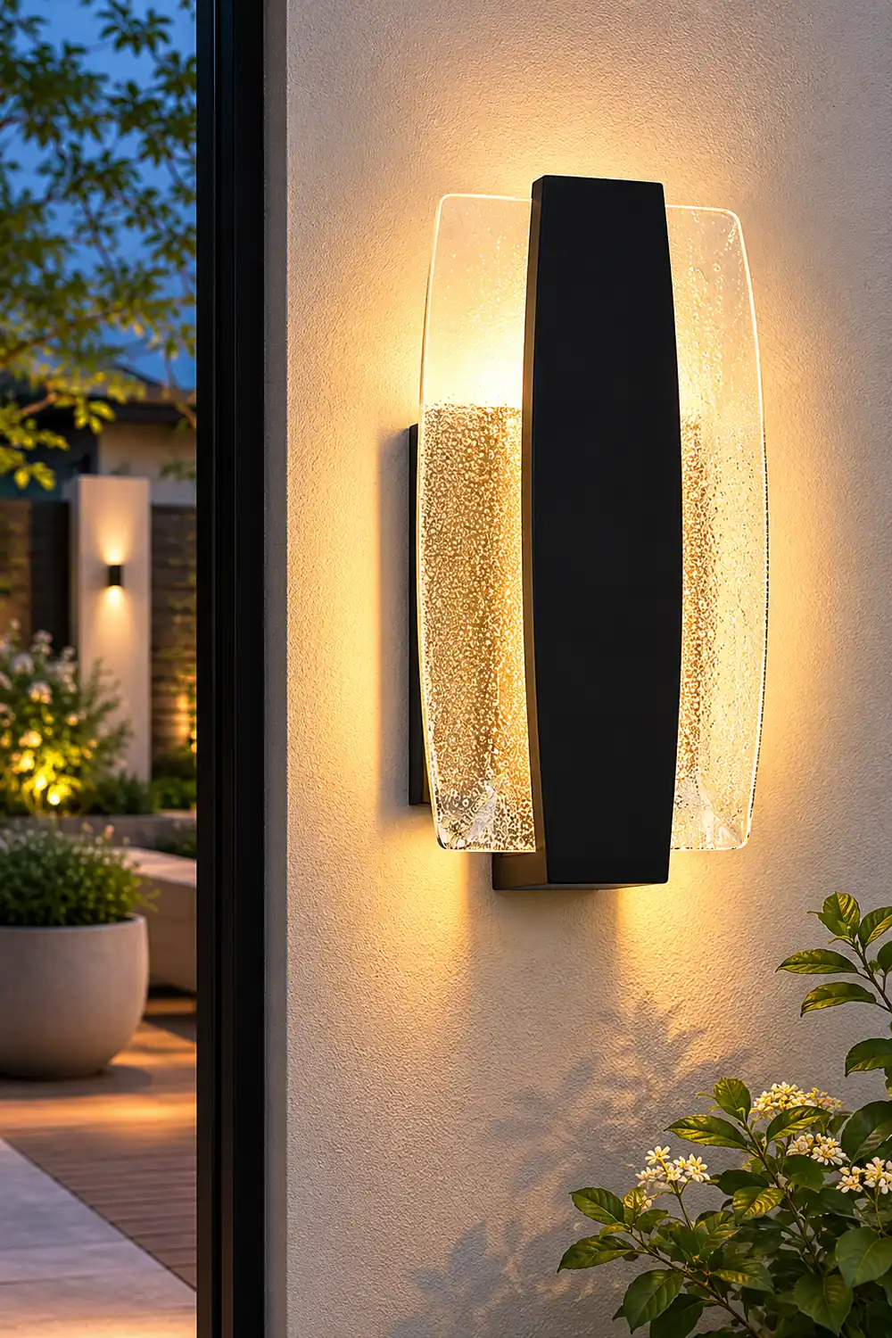 Waterproof LED Handmade Bubbles Glass Black Modern Outdoor Wall Light - Lumpaz