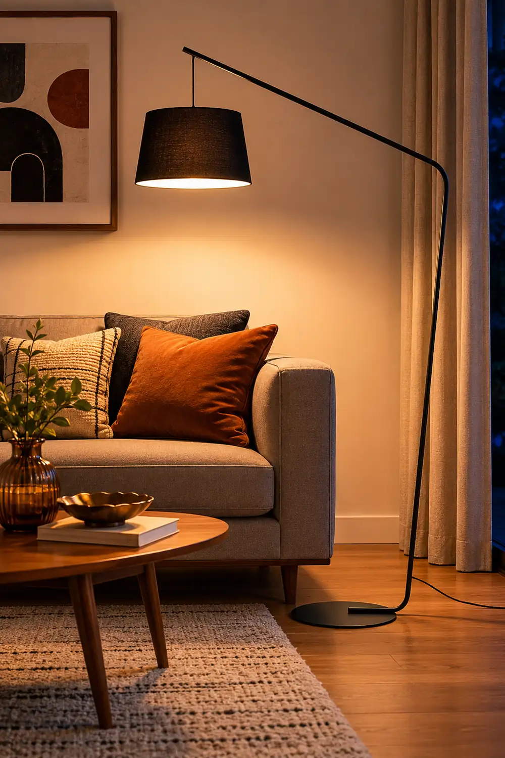 Salgado Black Floor Lamp 3 Color Temperature Switchable, Artificial Fabric & Metal - Lumpaz