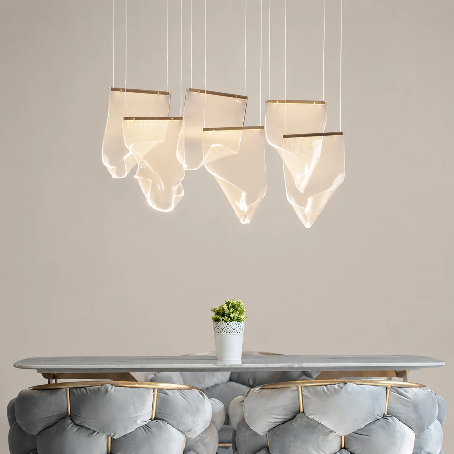 Marylin Artistic Acrylic Silk Chandelier, Gold - Lumpaz