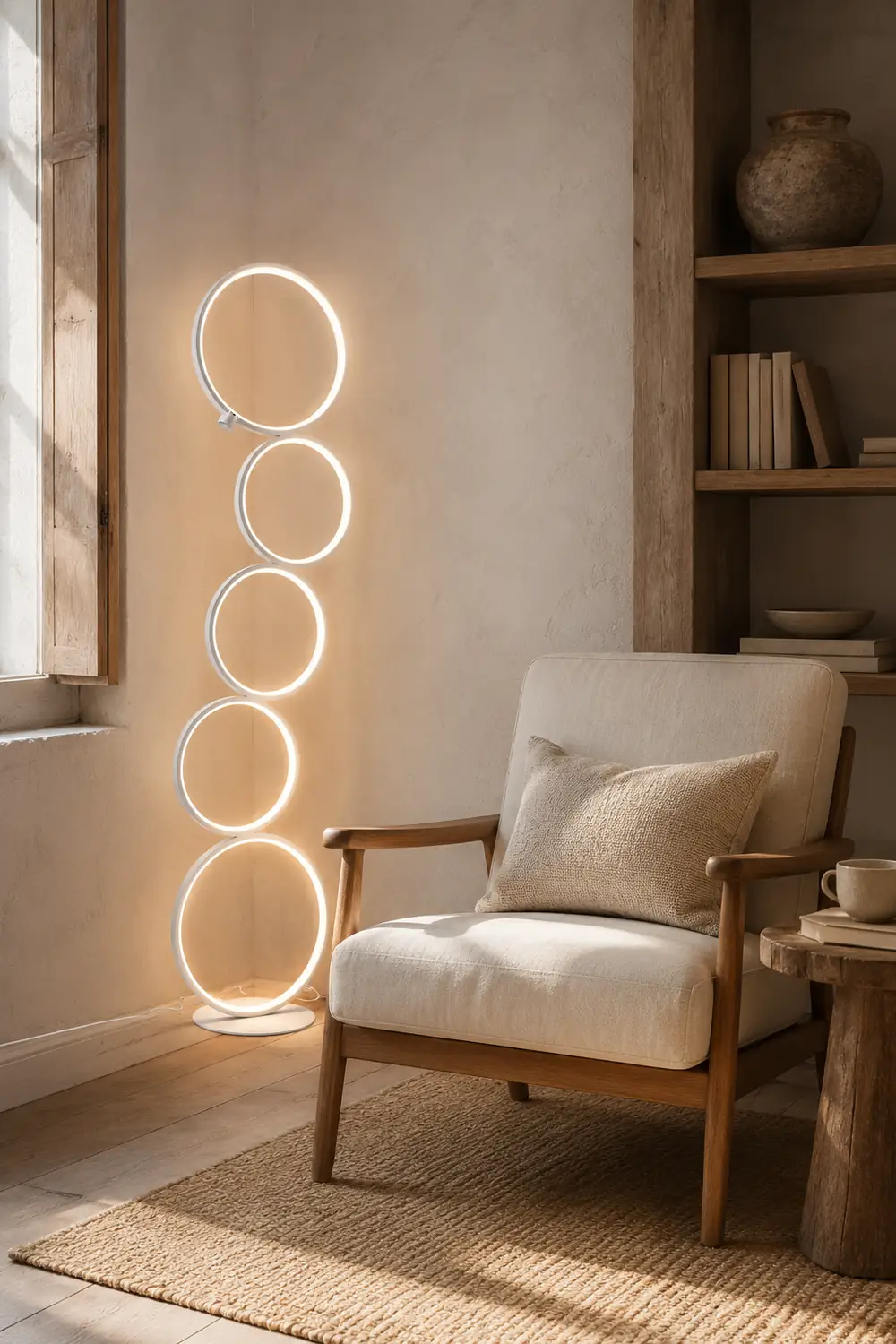 Arisha Floor Lamp Multi-ring Modern, Metal/Silicon, White/Black, Bedside - Lumpaz