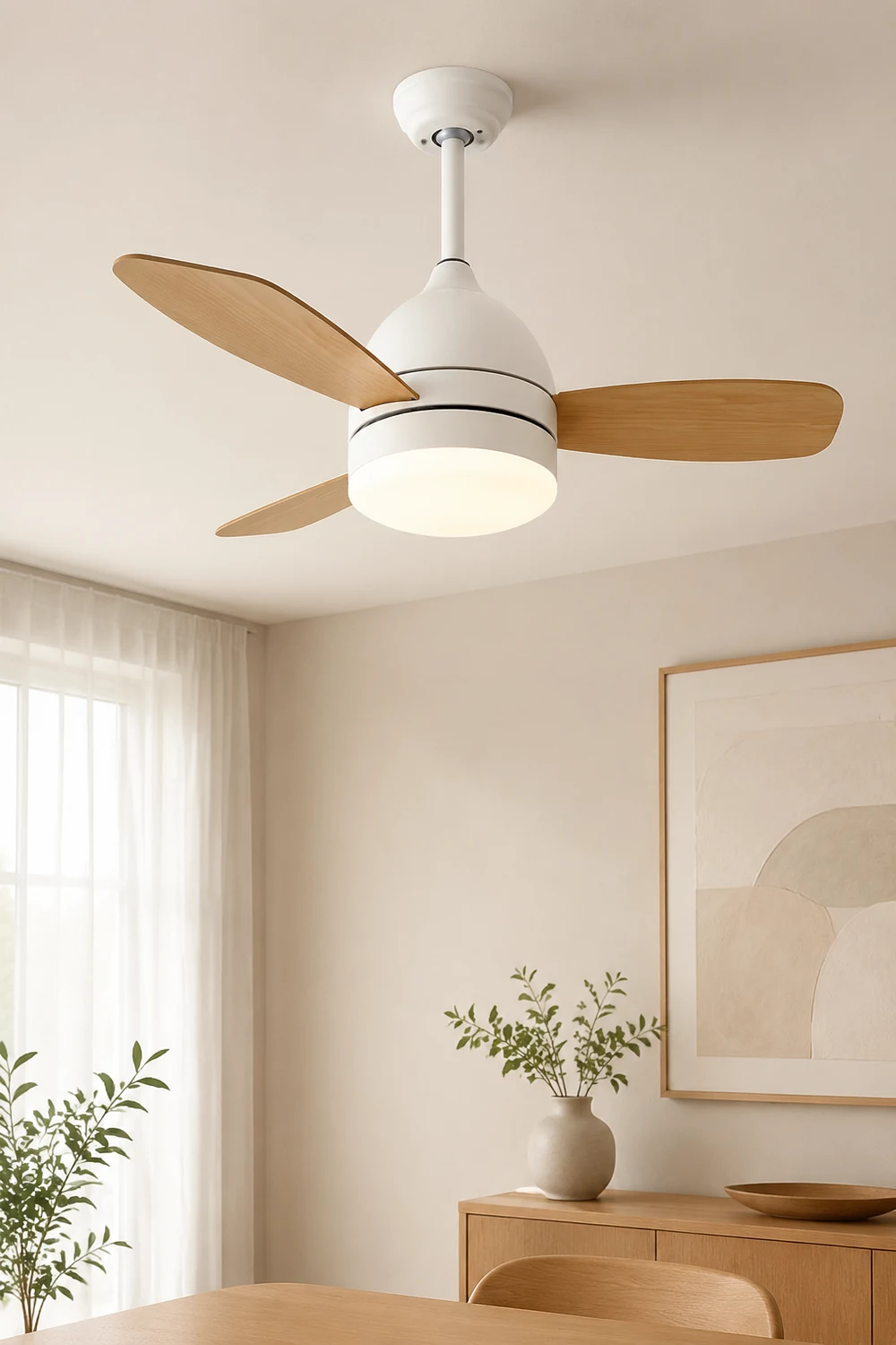 Haydn Modern Wood DC Ceiling Fan with Light, Black & White, 2 Color, 42'' - Lumpaz